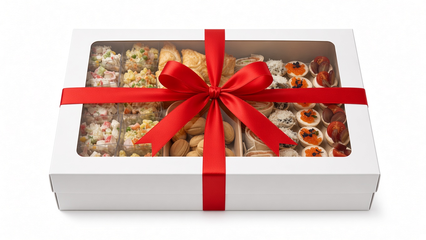 Tasting kit box with canapés and bites